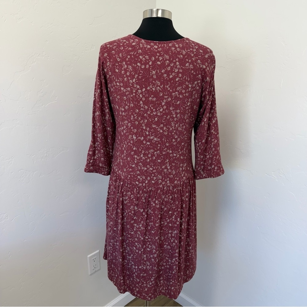 Garnet Hill Burgundy Floral V-Neck Babydoll Midi Dress Size 8 - Picture 9 of 14